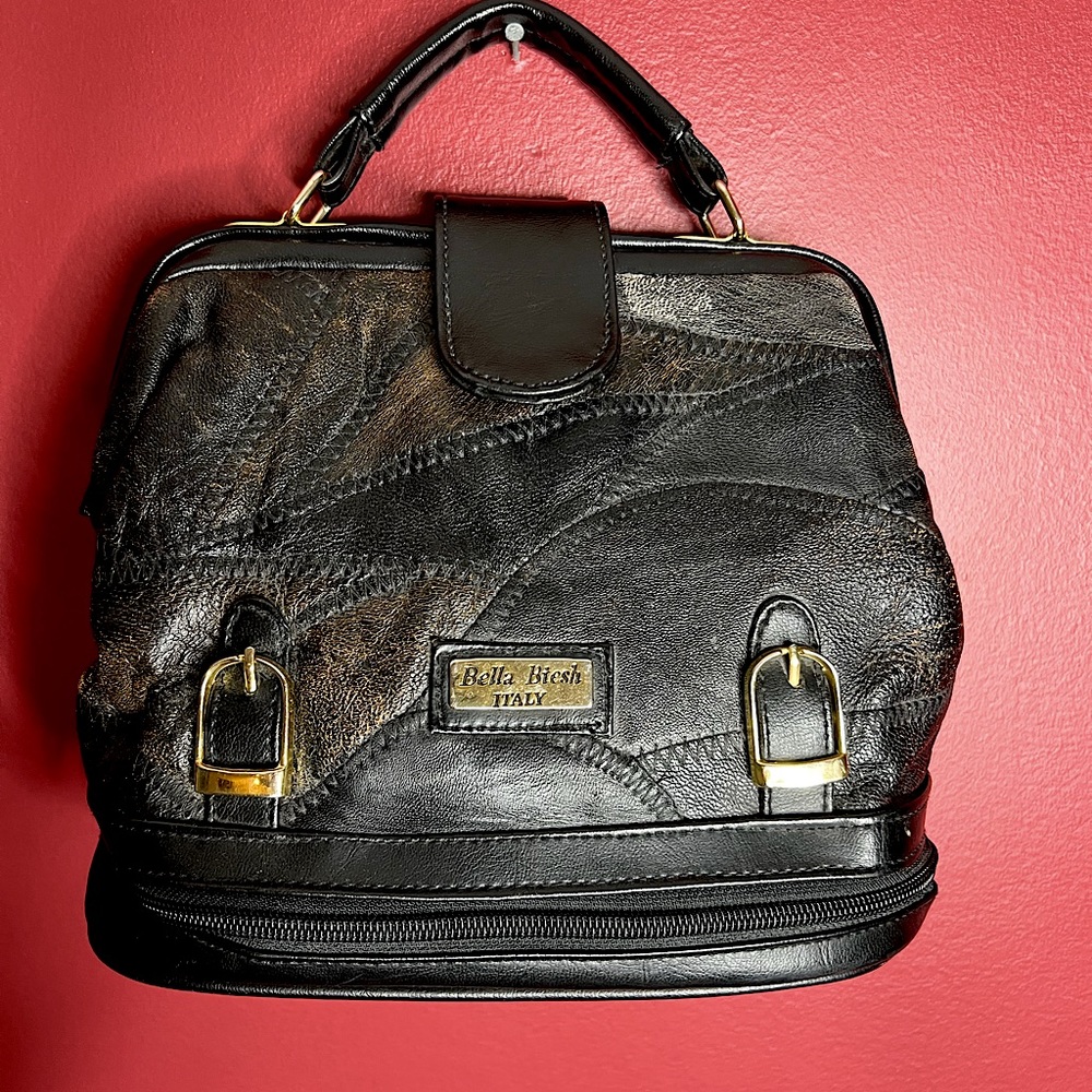 Unique Italian leather patched bag